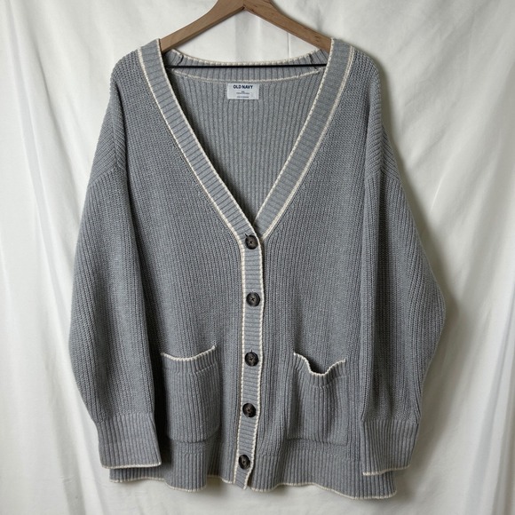 Old Navy Sweaters - Old Navy Womens Grey Knit Cotton Cardigan Sweater Size XXL Tennis Varsity Preppy